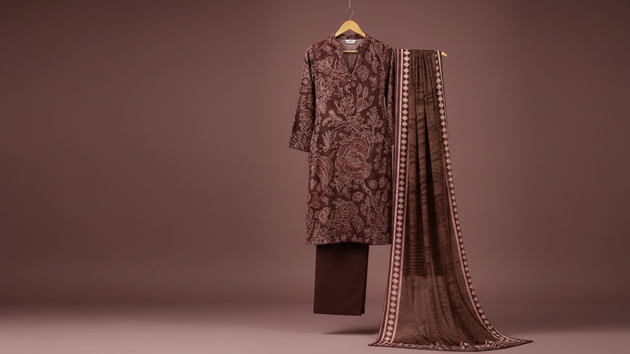 MTJ Oral Brown Or Maroon 3 Piece Printed Winter Women Clothes